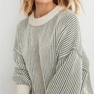 Aerie Cream and Green Striped Turtleneck Sweater Size XS